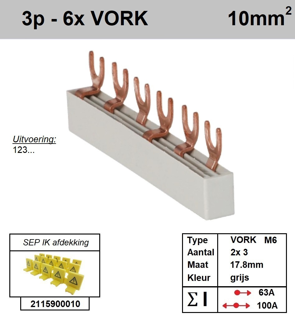 Schotman Elektro - SEP aansluitrail 3 fase VORK 2x3 aansluitingen 17.8mm