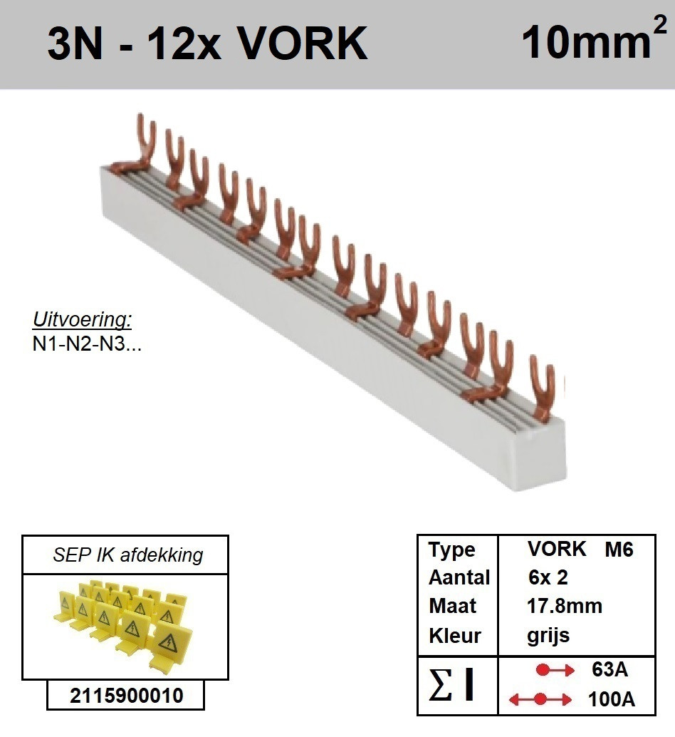 Schotman Elektro - SEP aansluitrail 3+N fase VORK 6x2 aansluitingen 17.8mm