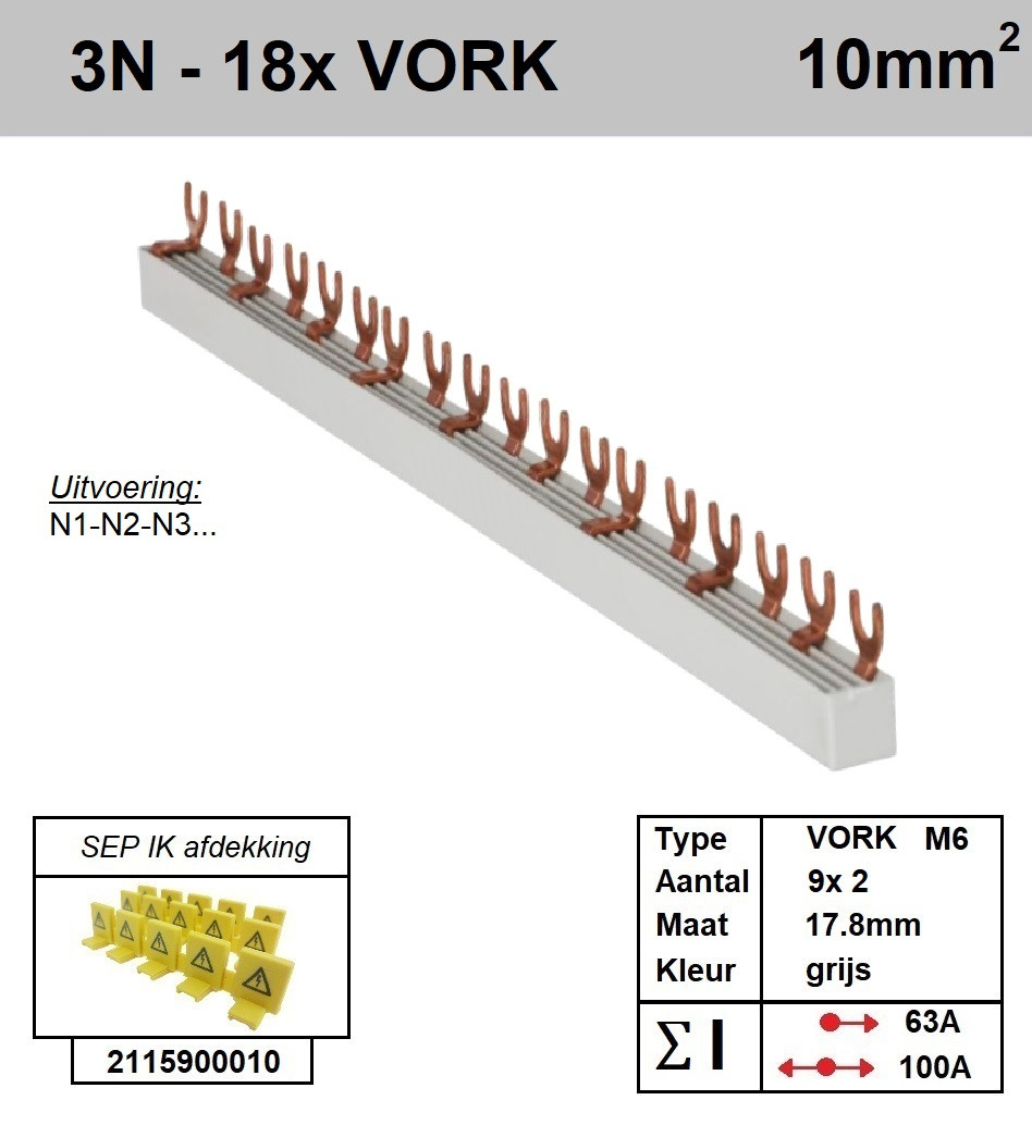 Schotman Elektro - SEP aansluitrail 3+N fase VORK 9x2 aansluitingen 17.8mm