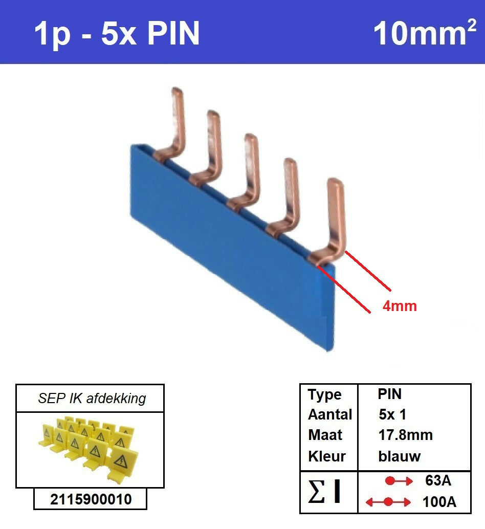 Schotman Elektro - SEP aansluitrail PIN gebogen 5x1 aansluitingen 17.8mm