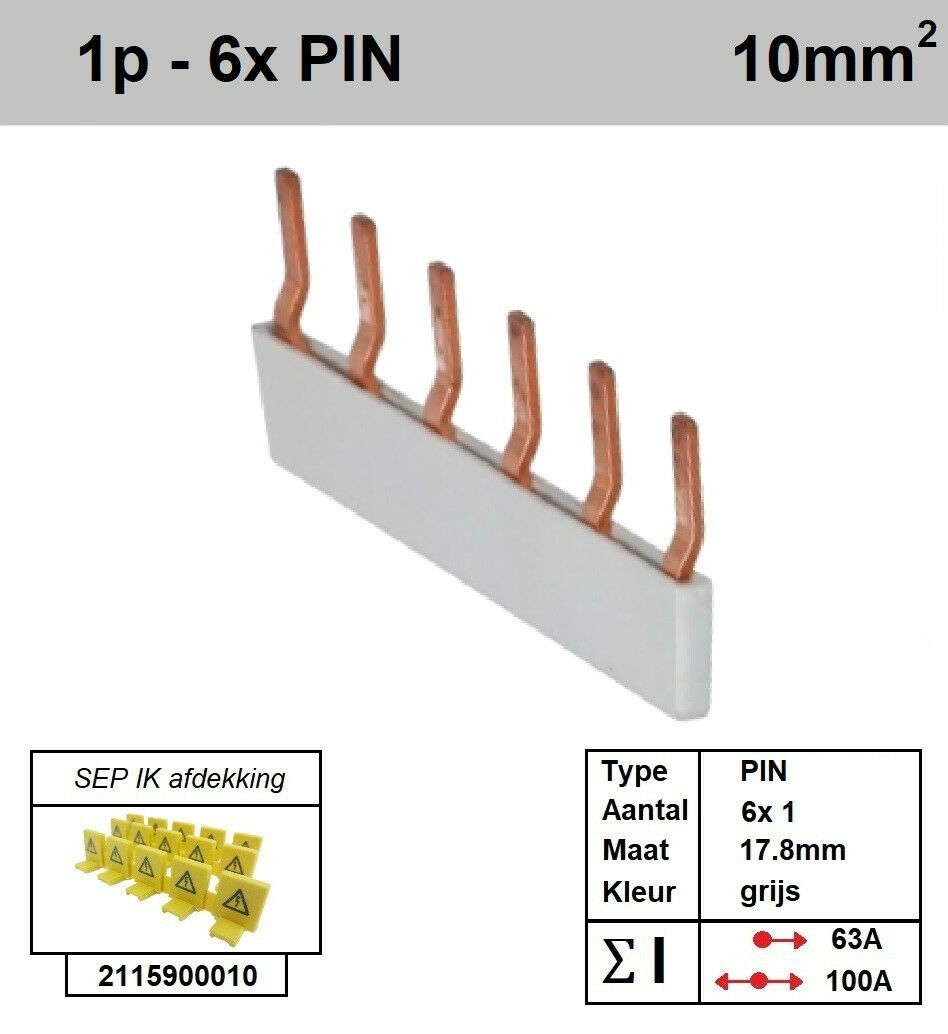 Schotman Elektro - SEP aansluitrail PIN 6x1 aansluitingen 17.8mm