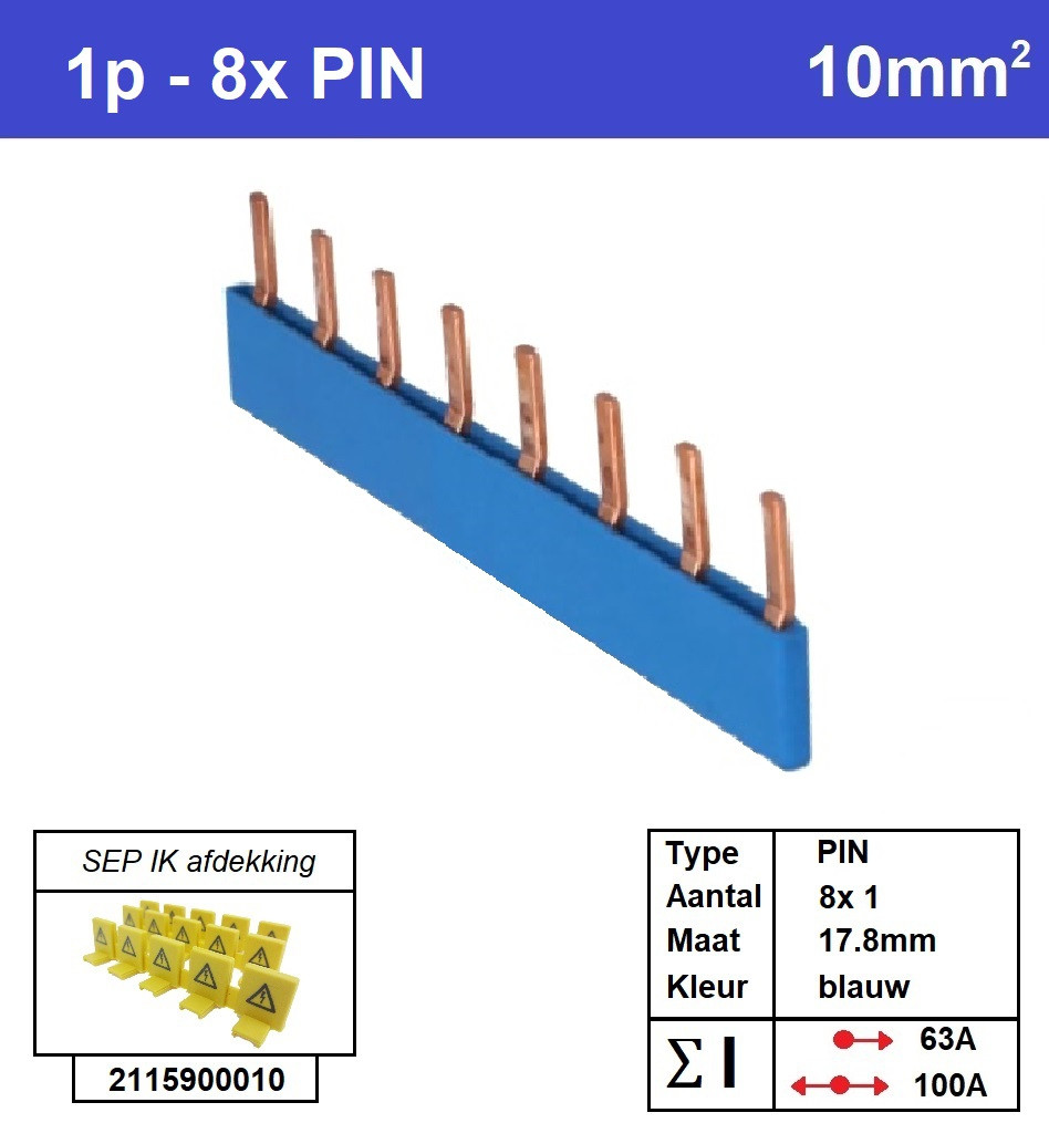 Schotman Elektro - SEP aansluitrail PIN 8x1 aansluitingen 17.8mm