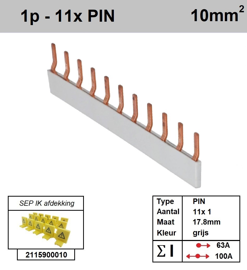 Schotman Elektro - SEP aansluitrail PIN 11x1 aansluitingen 17.8mm