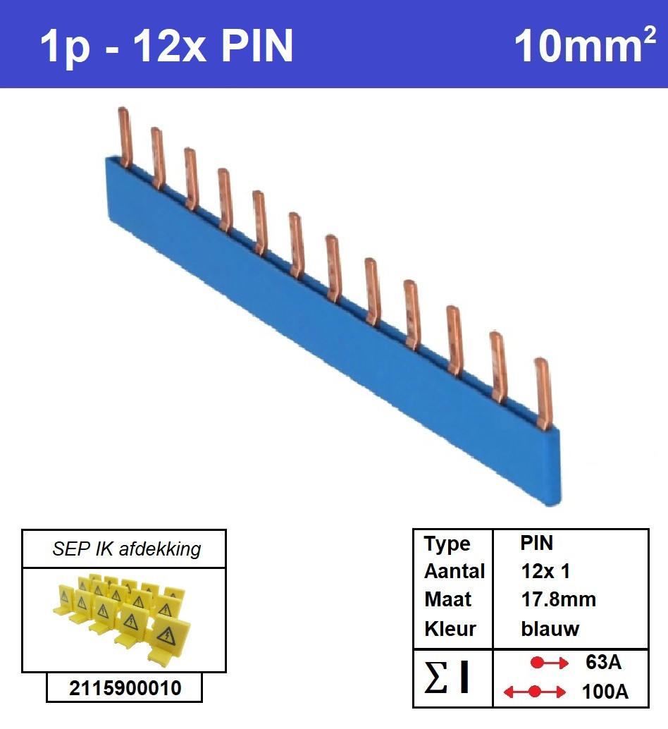 Schotman Elektro - SEP aansluitrail PIN 12x1 aansluitingen 17.8mm