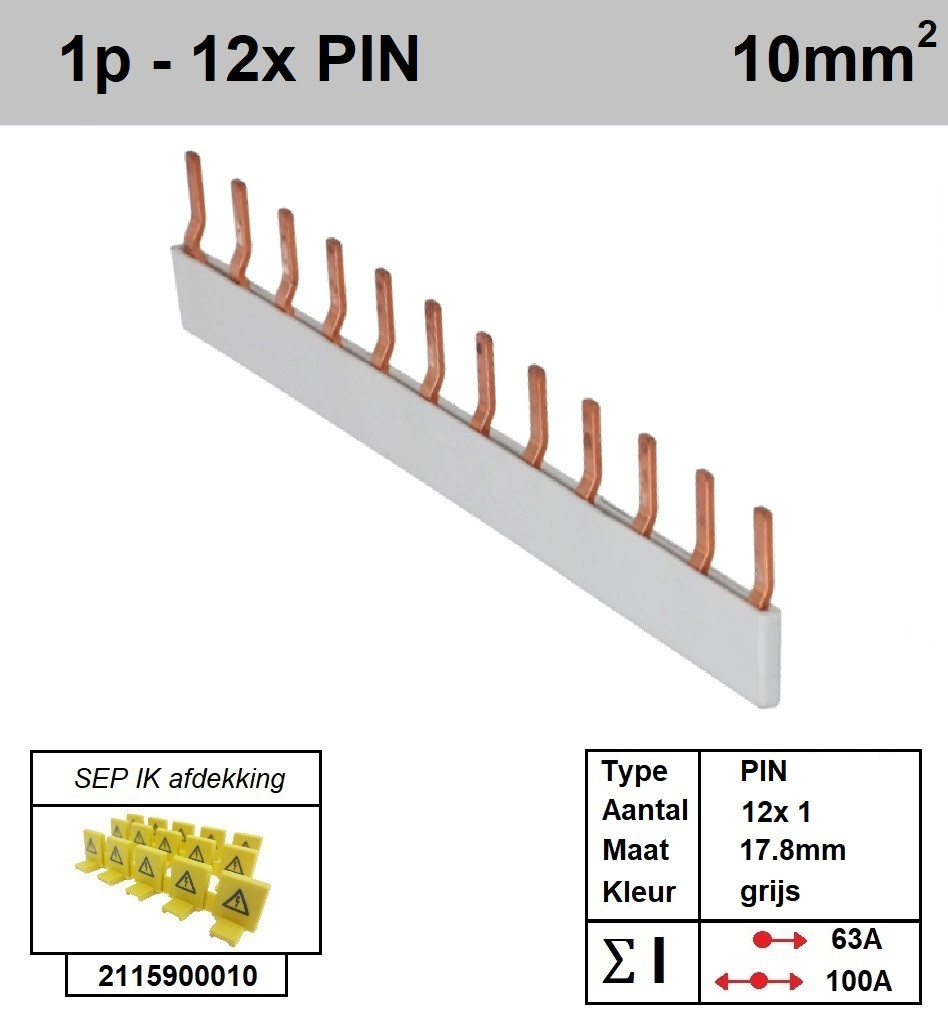 Schotman Elektro - SEP aansluitrail PIN 12x1 aansluitingen 17.8mm
