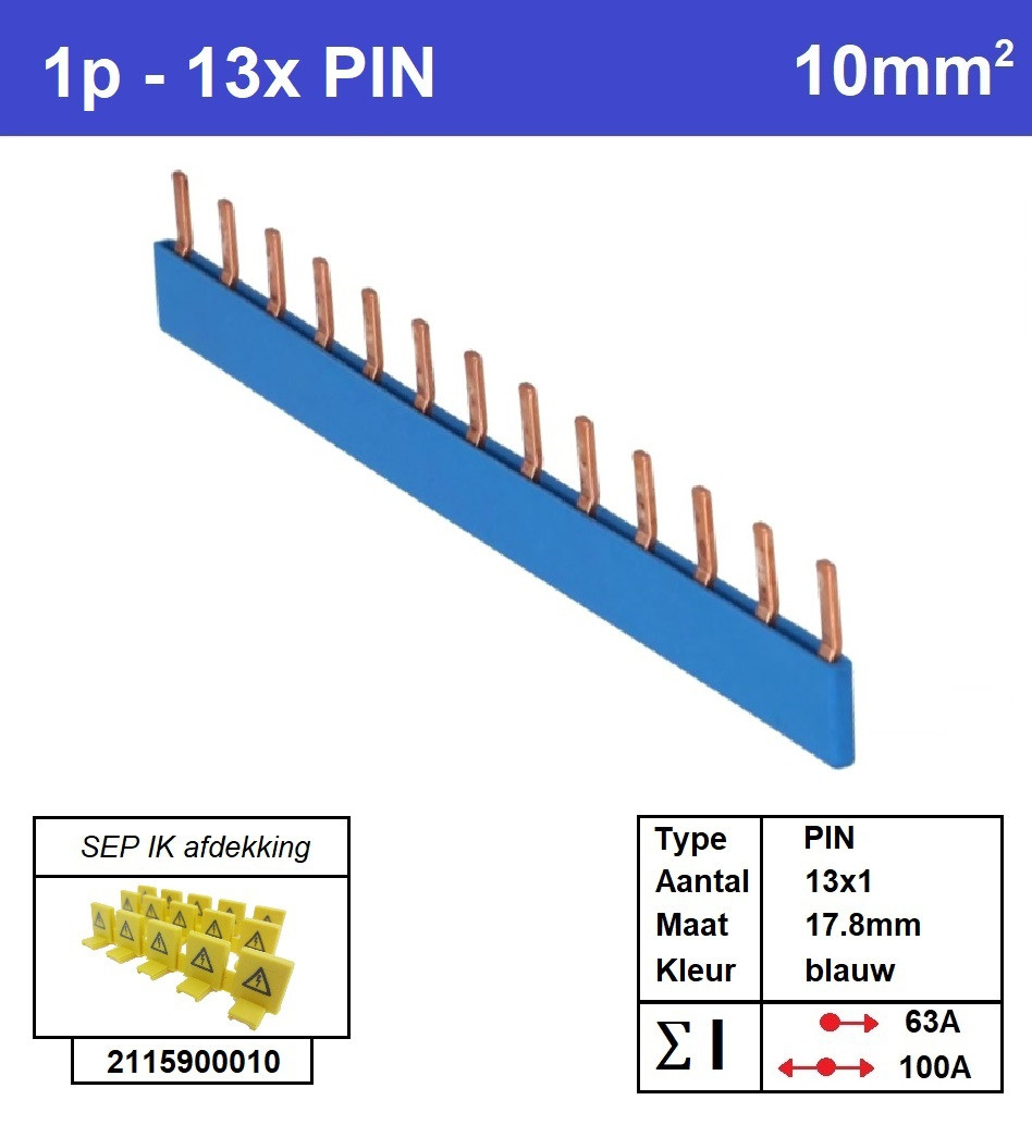 Schotman Elektro - SEP aansluitrail PIN 13x1 aansluitingen 17.8mm