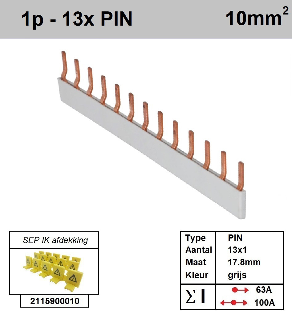Schotman Elektro - SEP aansluitrail PIN 13x1 aansluitingen 17.8mm