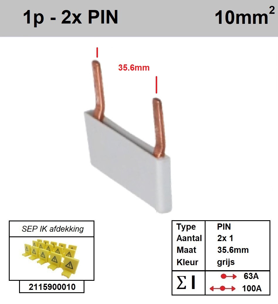 Schotman Elektro - SEP aansluitrail PIN 2x1 aansluitingen 35.6mm