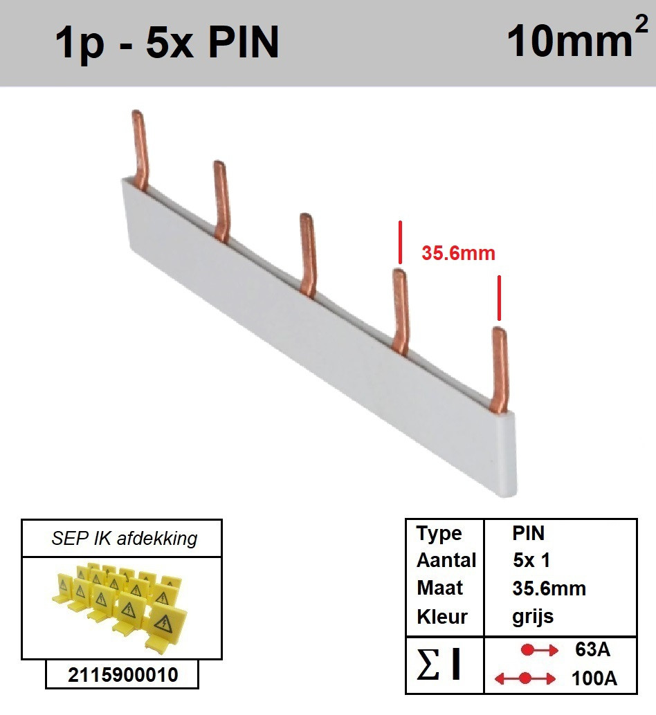 Schotman Elektro - SEP aansluitrail PIN 5x1 aansluitingen 35.6mm