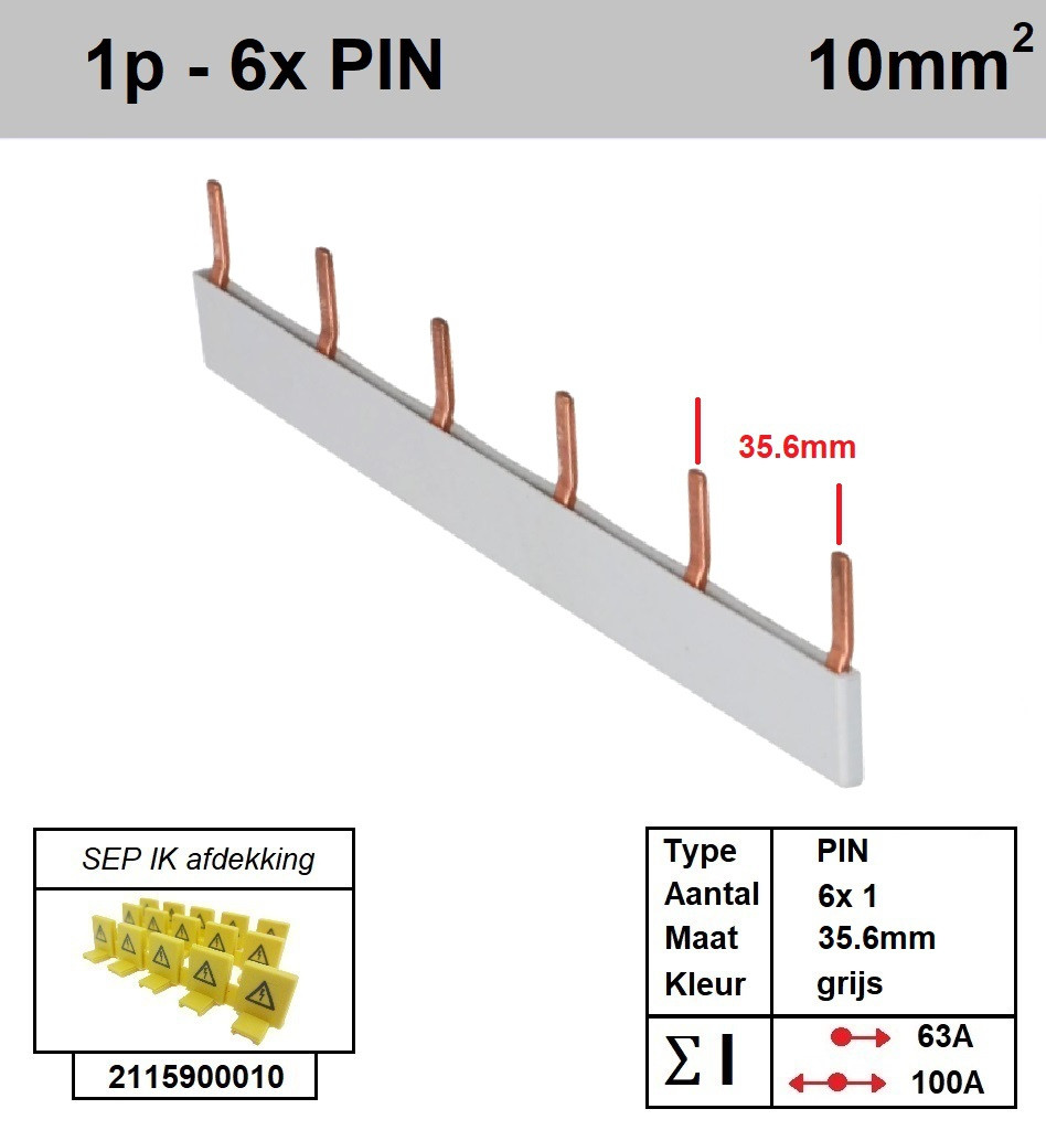 Schotman Elektro - SEP aansluitrail PIN 6x1 aansluitingen 35.6mm