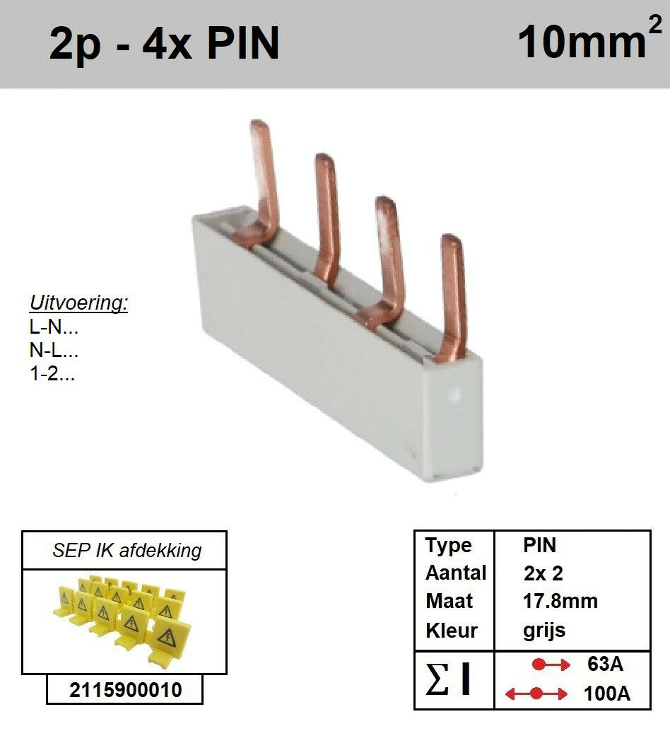 Schotman Elektro - SEP aansluitrail 2 fase PIN 2x2 aansluitingen 17.8mm