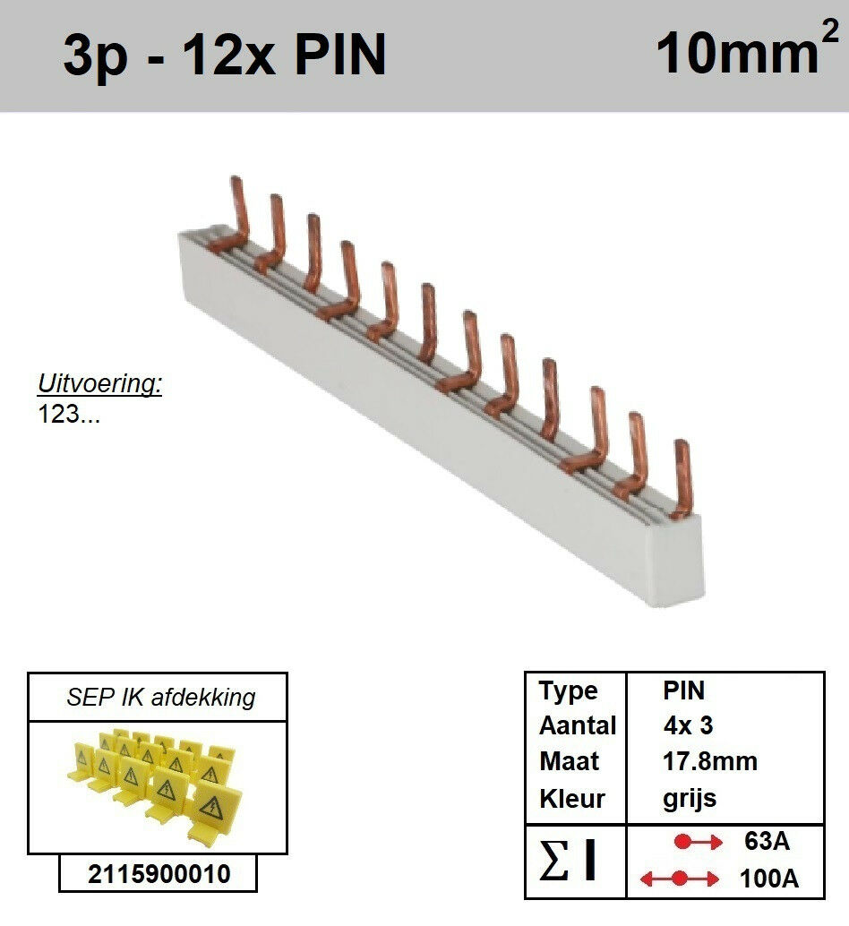 Schotman Elektro - SEP aansluitrail 3 fase PIN 4x3 aansluitingen 17.8mm