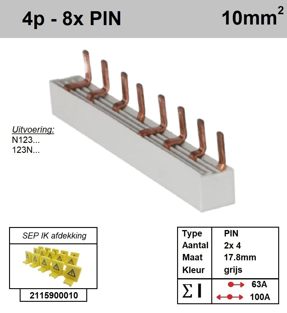 Schotman Elektro - SEP aansluitrail 4p PIN 2x4 aansluitingen 17.8mm