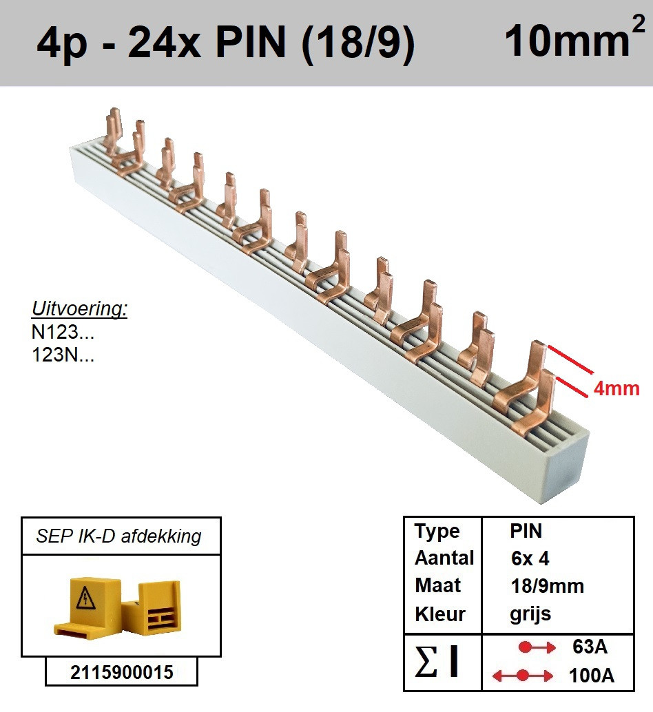 Schotman Elektro - SEP aansluitrail PIN 6x4 aansluitingen 18/9mm