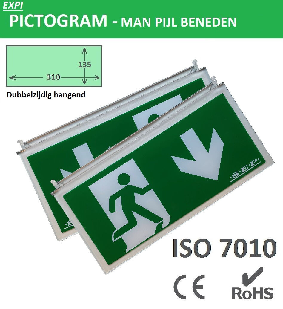 Schotman Elektro - SEP EXPI pictogram plaat hangend man pijl beneden