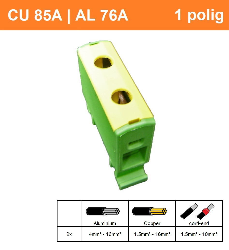 Schotman Elektro - SEP CK60 aansluitklem 2,5-16mm2 geel groen
