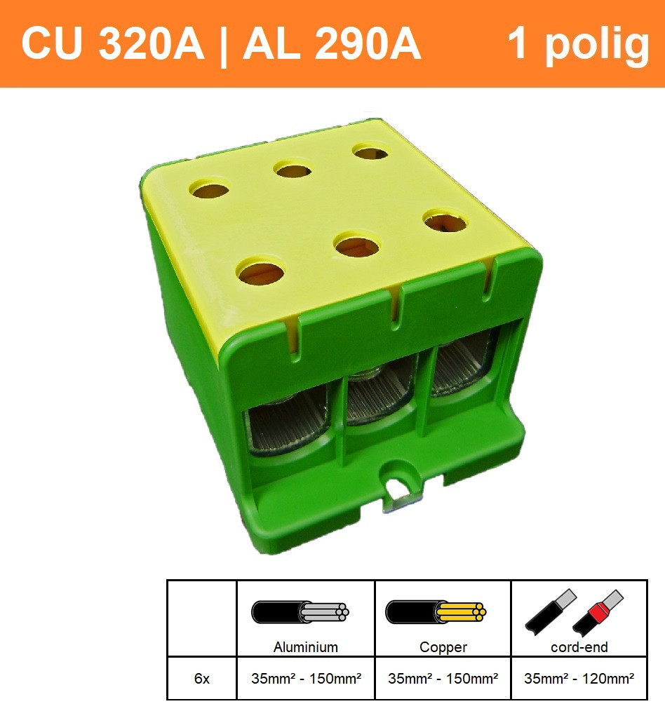 Schotman Elektro - SEP CK73 aansluitklem 35-150mm2 geel groen