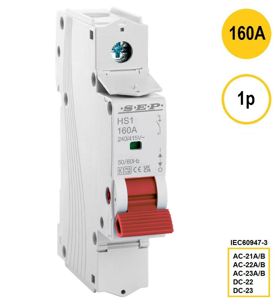 SEP HS1-1160, hoofdschakelaar, 1 polig, 160A, AC-21, AC-22, AC-23, DC