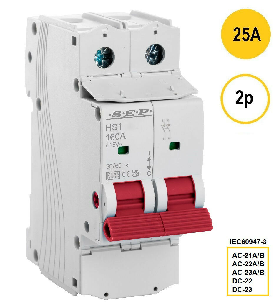 SEP HS1-2025, hoofdschakelaar, 2 polig, 25A, AC-21, AC-22, AC-23, DC