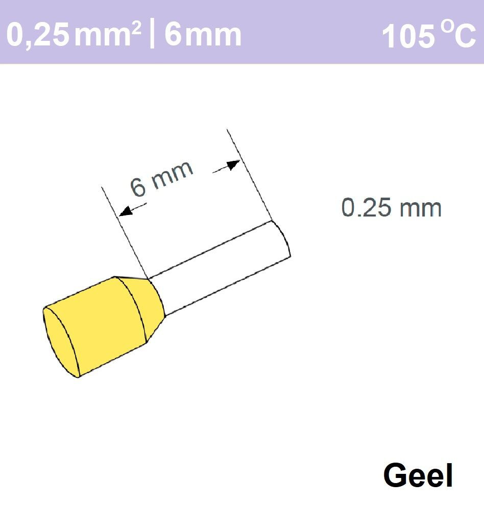 Schotman Elektro - SEP adereindhuls enkelvoudig 0,25mm2 lengte 6mm geisoleerd