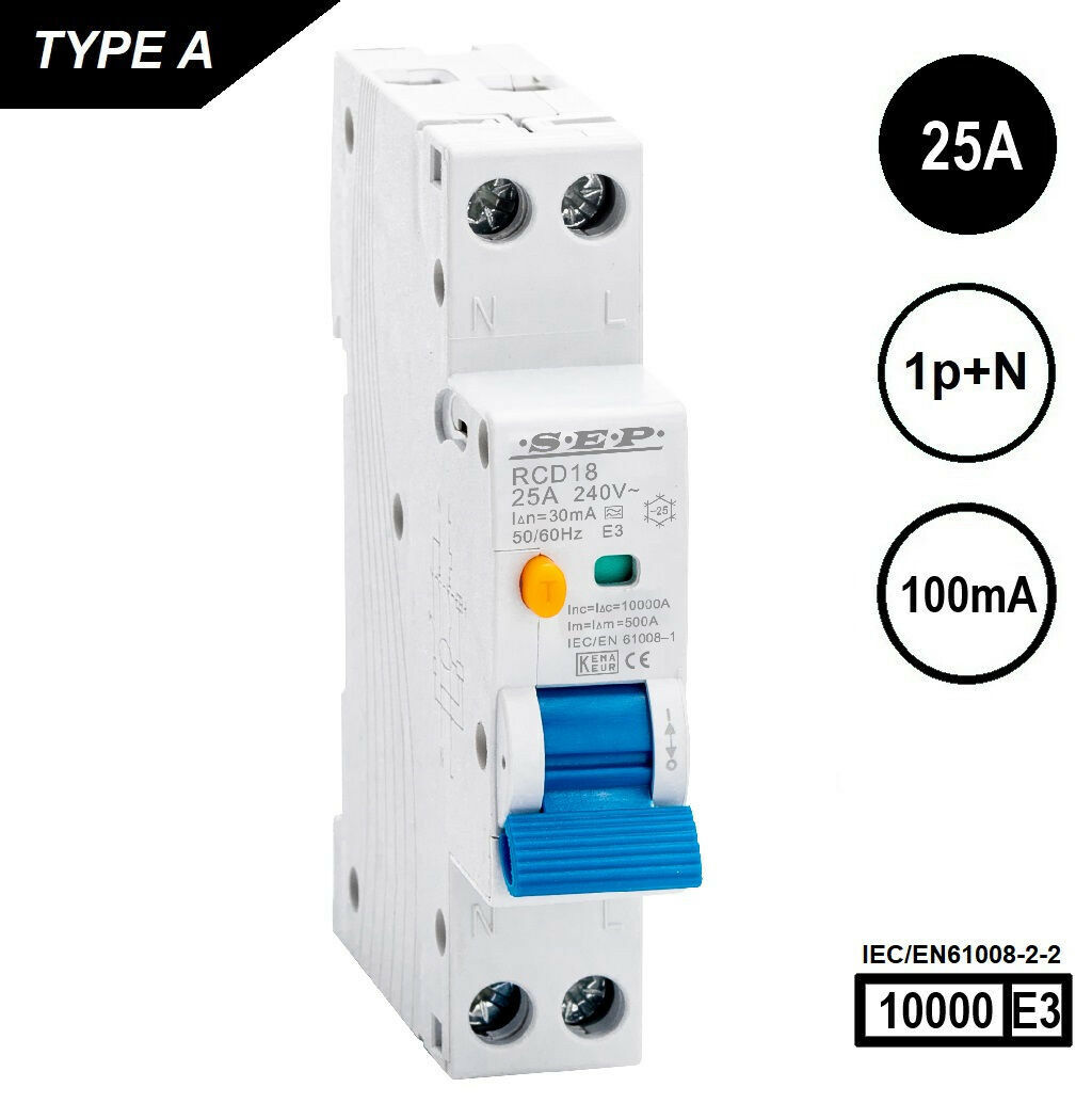 SEP RCD18-25100 Als 2p 25Amp 100mA 10kA (18mm)