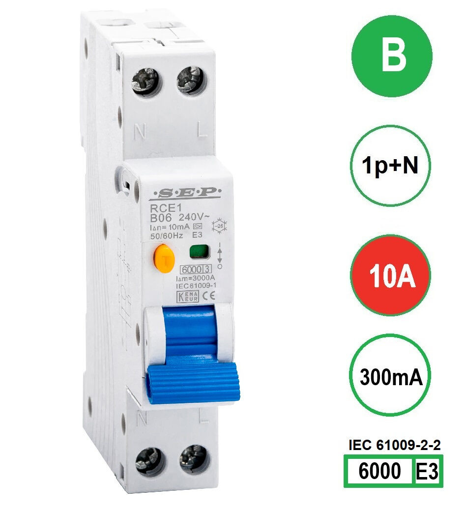 SEP RCE1-B10.30 - aardlekautomaat B10 300mA, 18mm, 1 module
