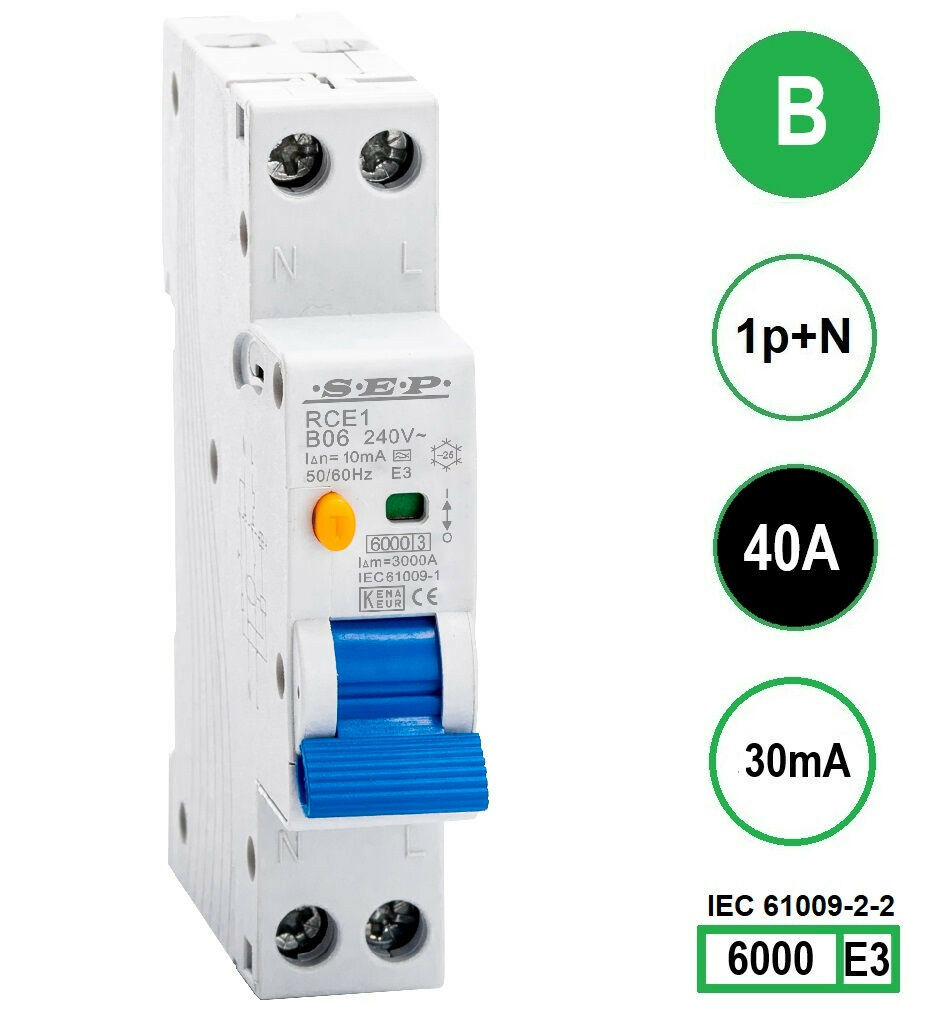 SEP RCE1-B40.03 - aardlekautomaat B40 30mA, 18mm, 1 module