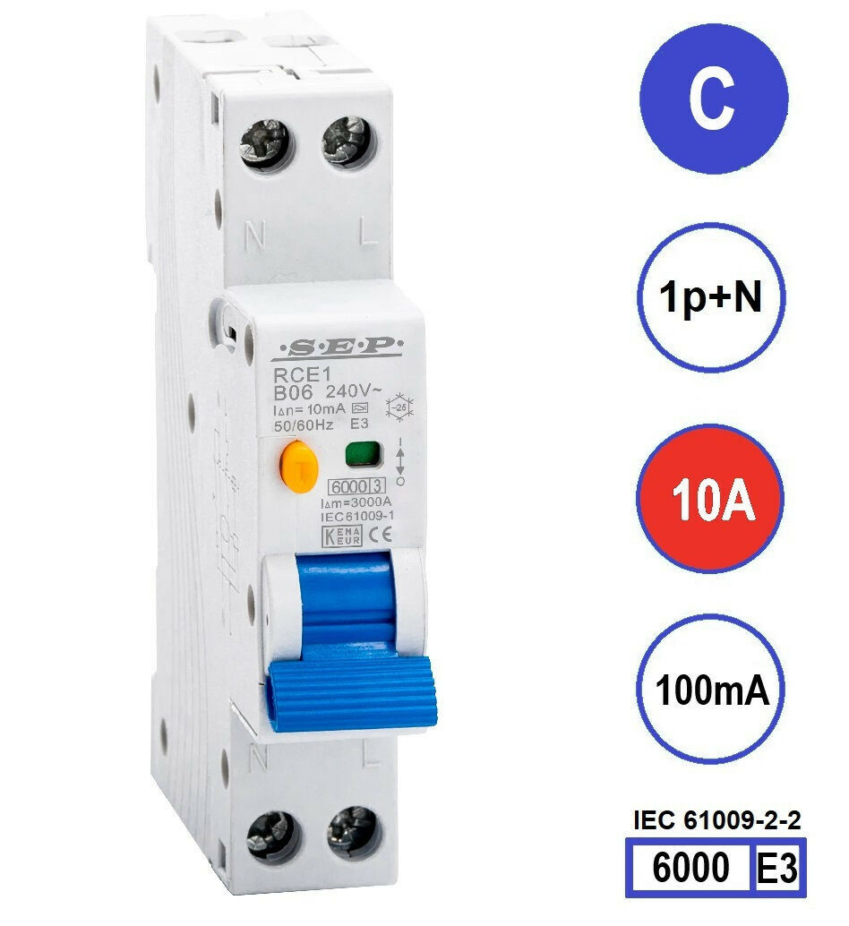 SEP RCE1-C10.10 - aardlekautomaat C10 100mA, 18mm, 1 module
