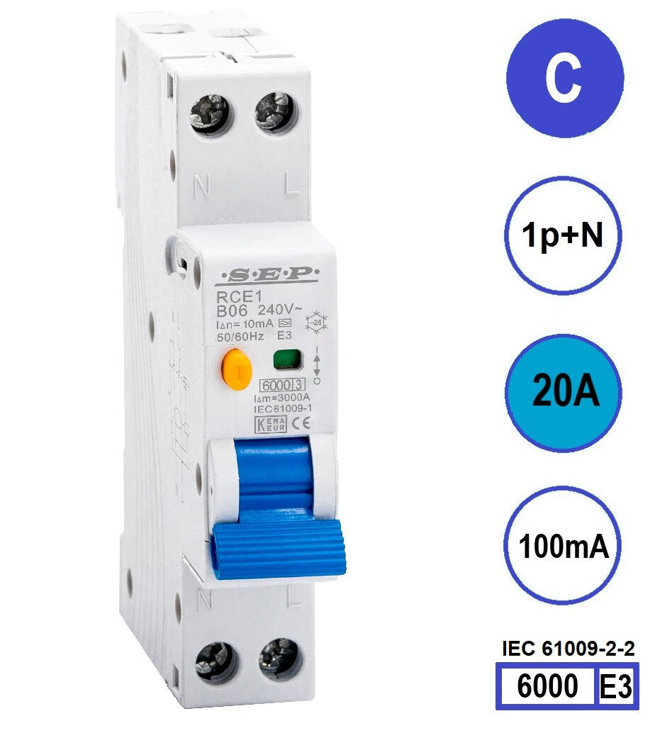 SEP RCE1-C20.10 - aardlekautomaat C20 100mA, 18mm, 1 module
