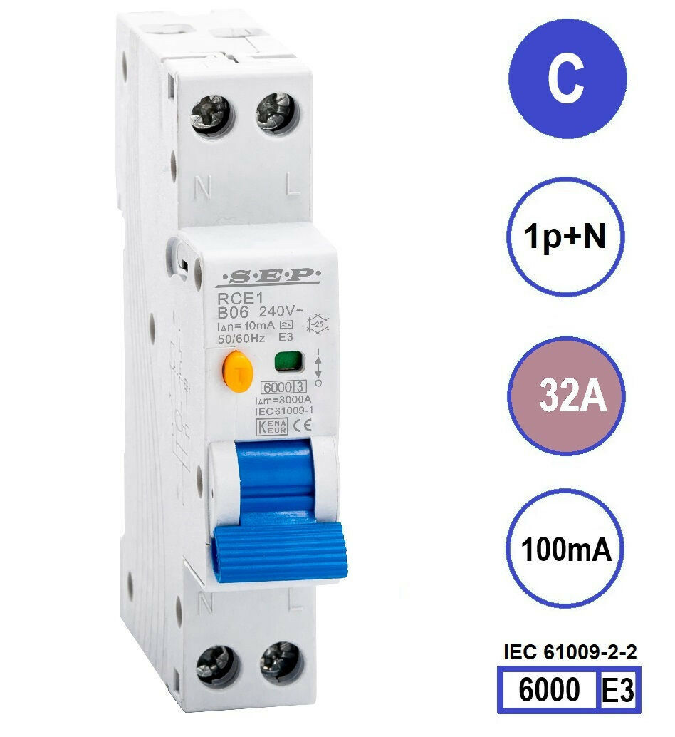 SEP RCE1-C32.10 - aardlekautomaat C32 100mA, 18mm, 1 module