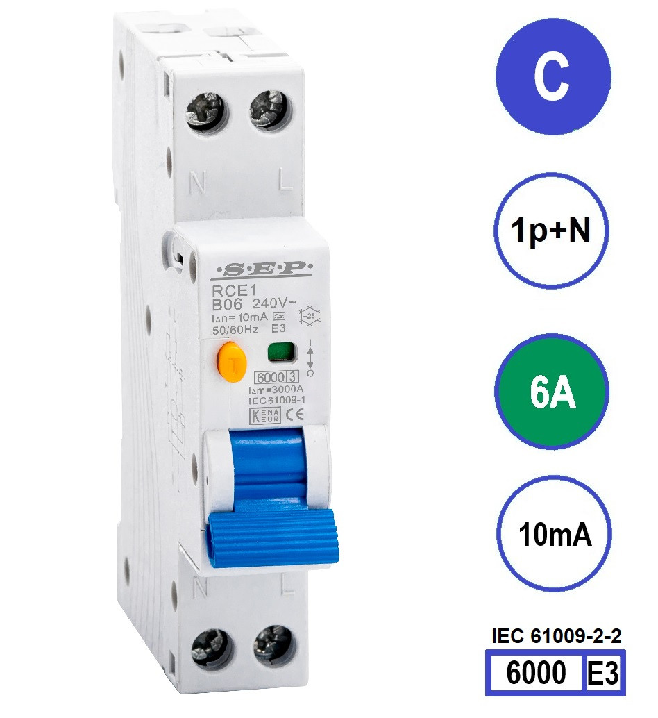SEP RCE1-C06.01 - aardlekautomaat C6 10mA, 18mm, 1 module