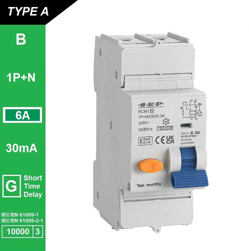 Schotman Elektro B.V. - SEP RCM1 1p+n B-karakteristiek 6A 10kA korstondig vertraagd AG