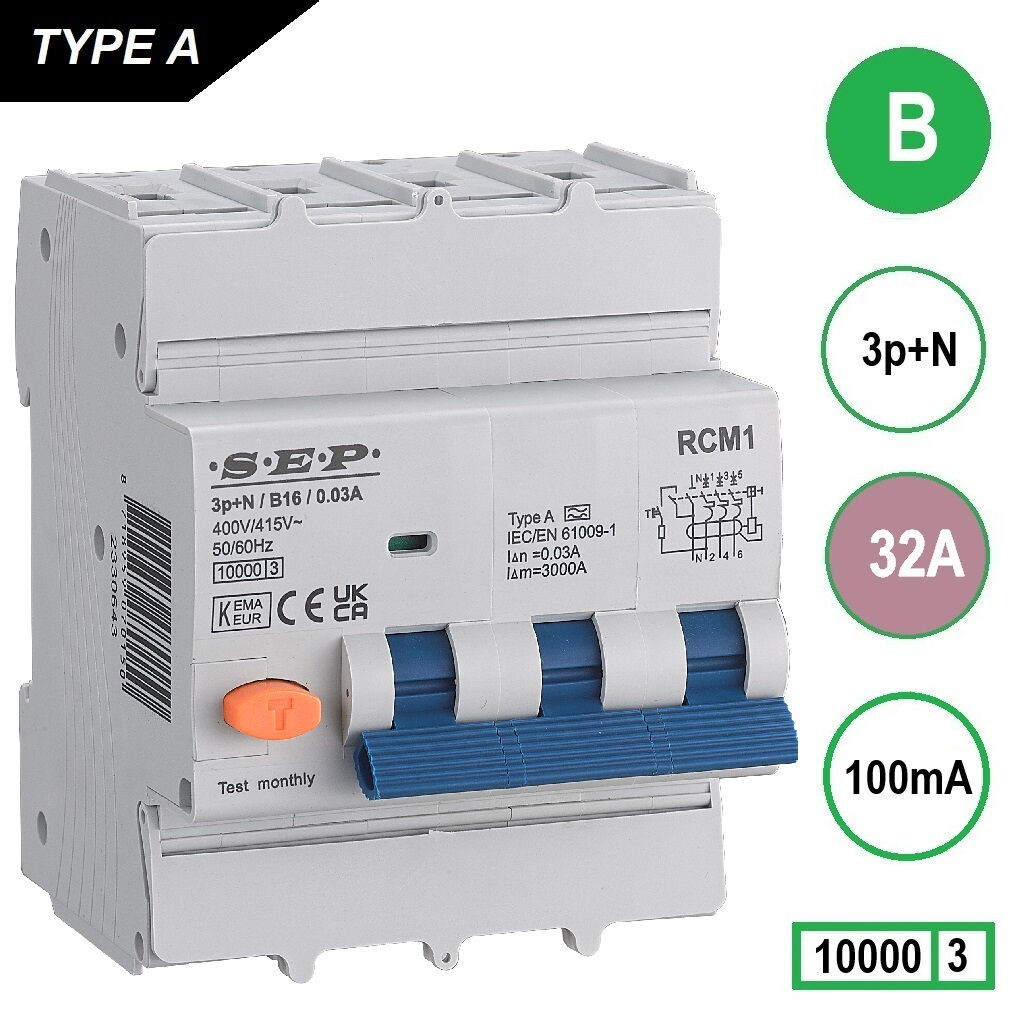 Schotman Elektro B.V. - SEP RCM4 3p+n B 40A 100mA 10kA aardlekautomaat