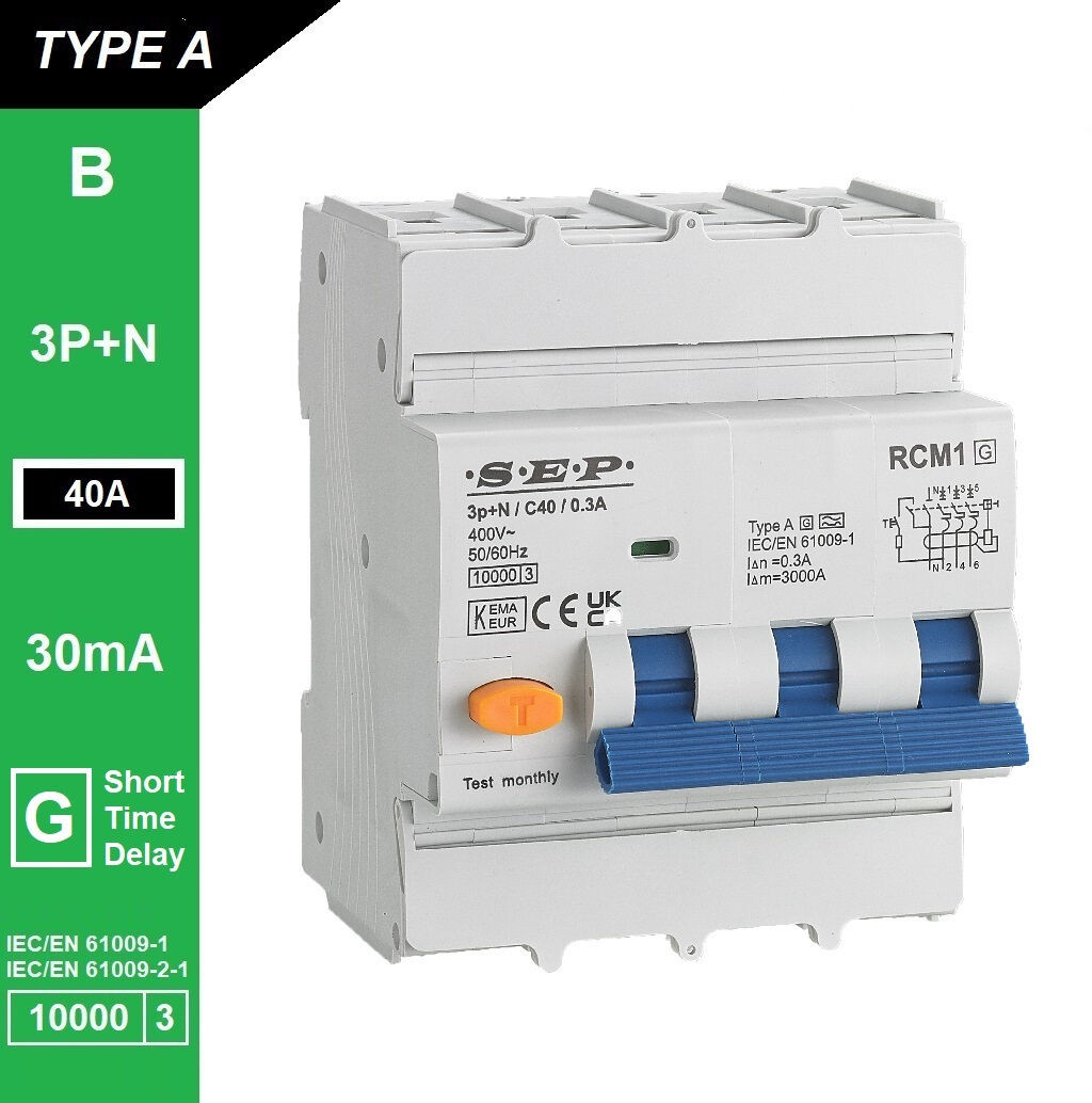 Schotman Elektro B.V. - SEP RCM1 3p+n B-karakteristiek 40A 10kA kortstondig vertraagd AG