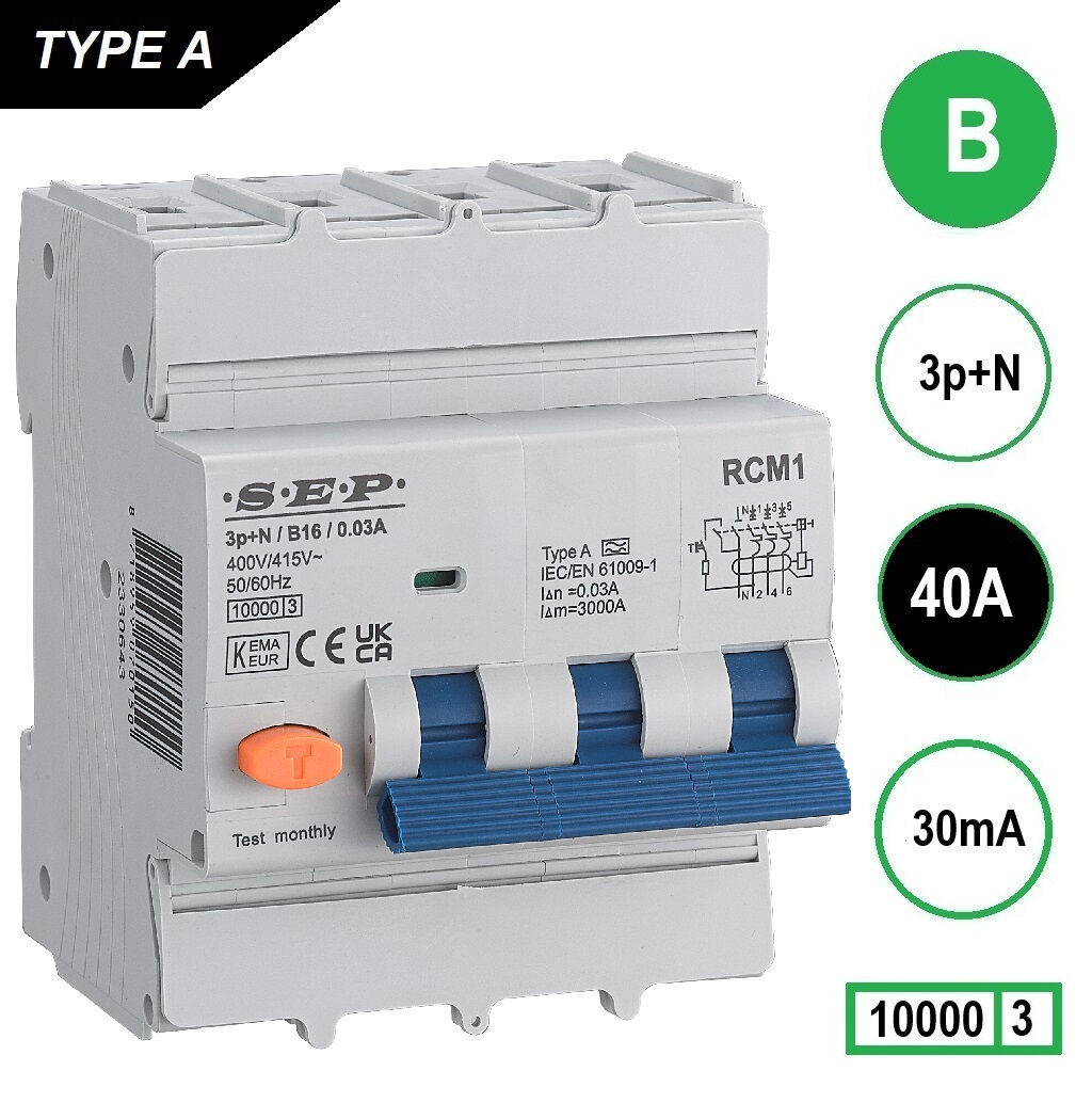 Schotman Elektro B.V. - SEP RCM4 3p+n B 40A 30mA 10kA aardlekautomaat
