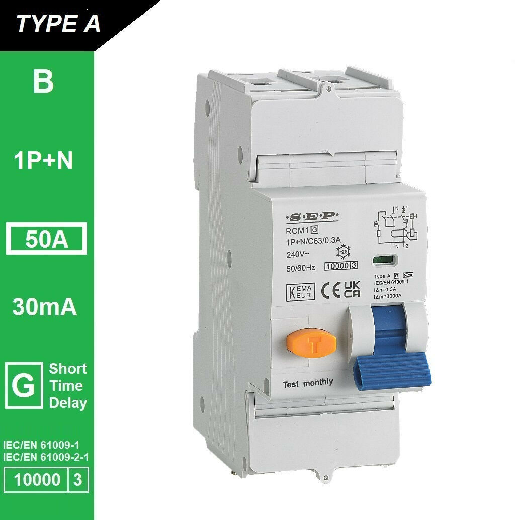 Schotman Elektro B.V. - SEP RCM1 1p+n B-karakteristiek 50A 10kA kortstondig vertraagd AG