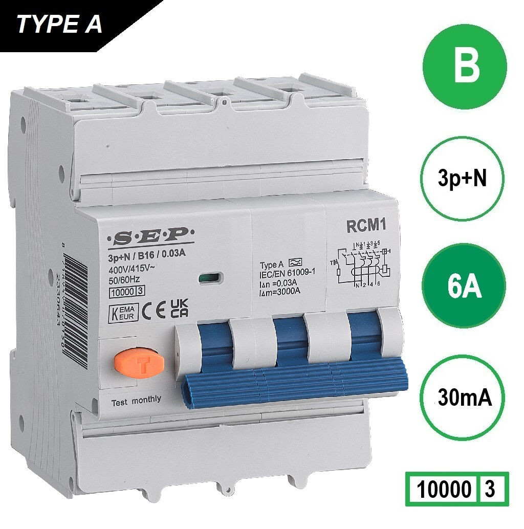 Schotman Elektro B.V. - SEP RCM4 3p+n B 6A 30mA 10kA aardlekautomaat