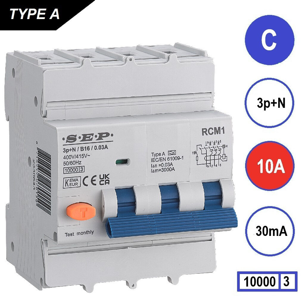 Schotman Elektro B.V. - SEP RCM4 3p+n C 10A 30mA 10kA aardlekautomaat