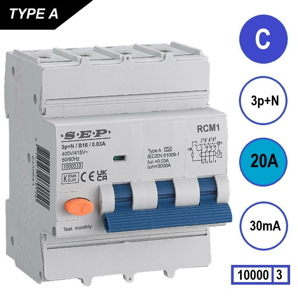 Schotman Elektro B.V. - SEP RCM4 3p+n C 20A 30mA 10kA aardlekautomaat