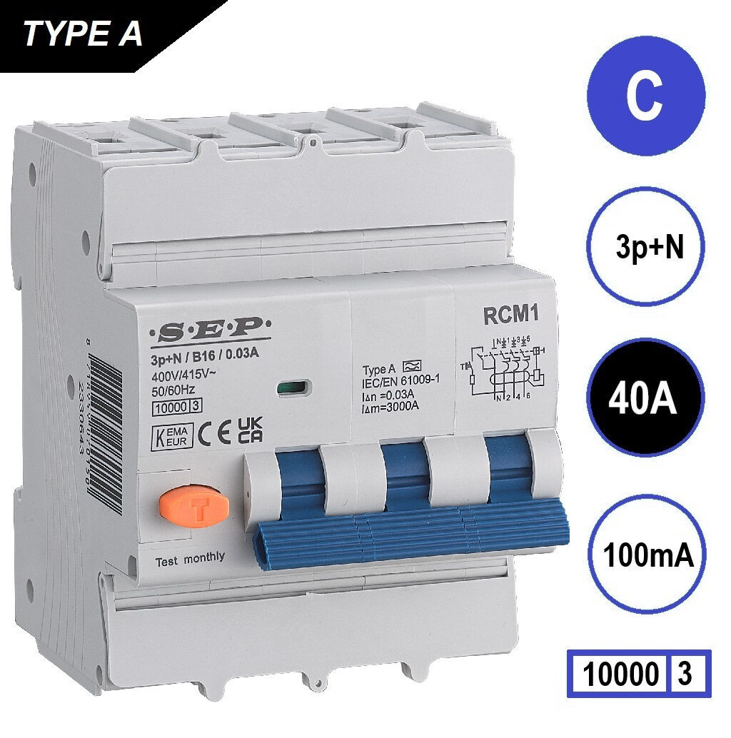 Schotman Elektro B.V. - SEP RCM4 3p+n C 40A 100mA 10kA aardlekautomaat