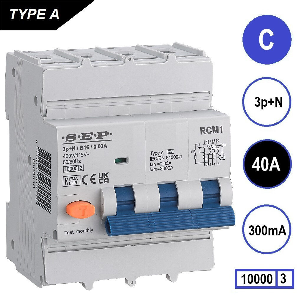 Schotman Elektro B.V. - SEP RCM4 3p+n C 40A 300mA 10kA aardlekautomaat