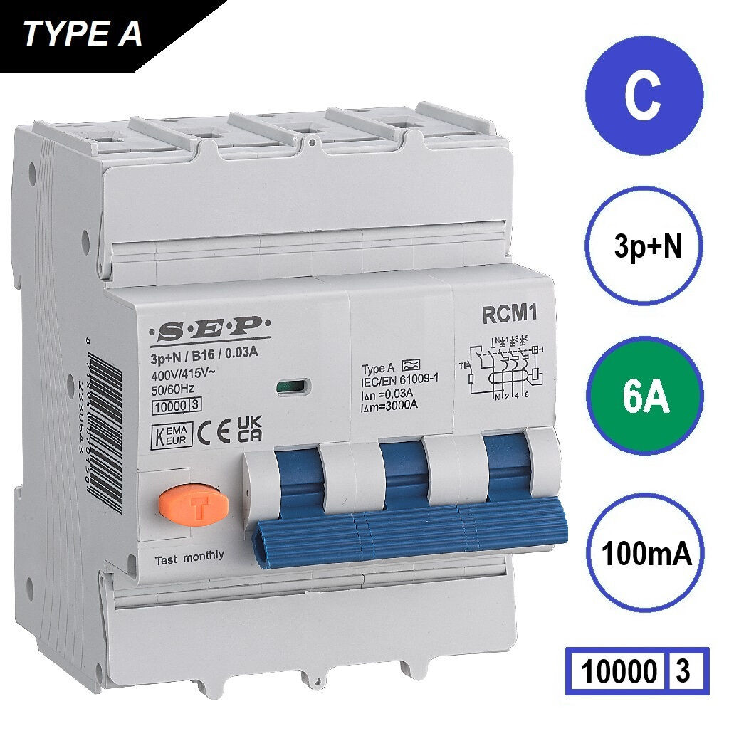 Schotman Elektro B.V. - SEP RCM4 3p+n C 6A 100mA 10kA aardlekautomaat