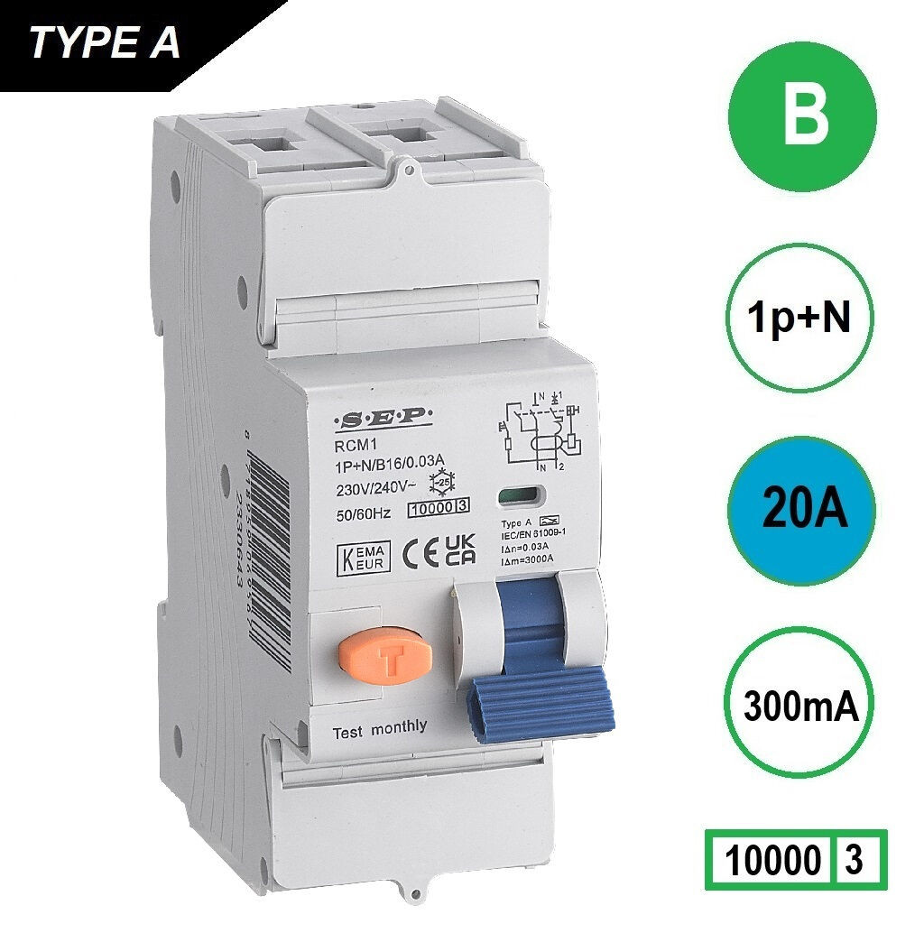 Schotman Elektro B.V. - SEP RCM1 1p+n B 20A 300mA 10kA aardlekautomaat