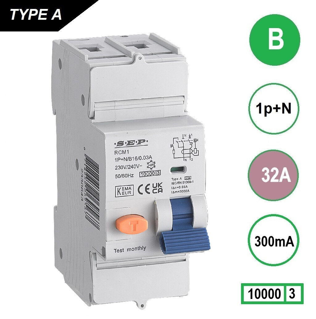 Schotman Elektro B.V. - SEP RCM1 1p+n B 32A 300mA 10kA aardlekautomaat