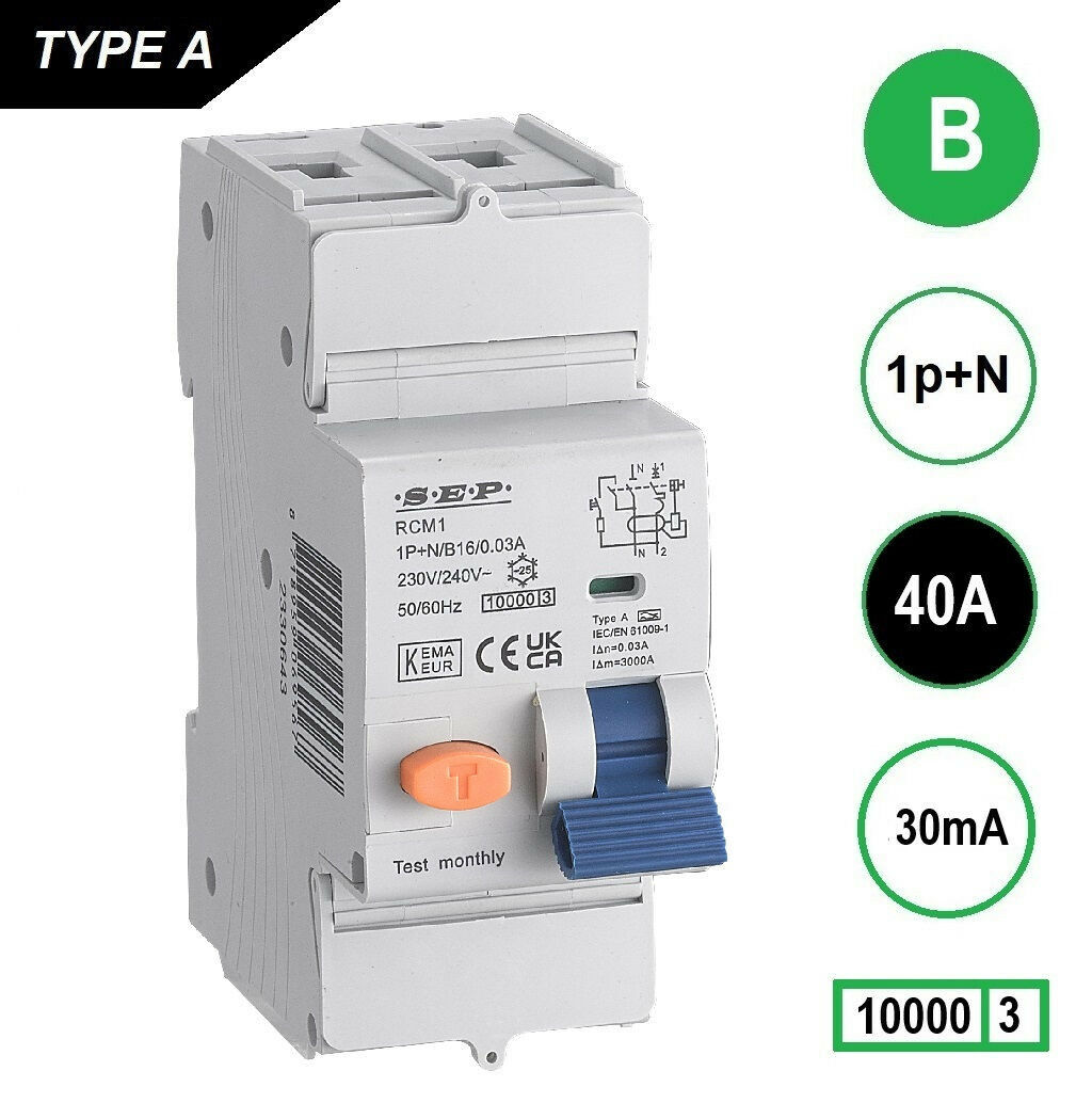 Schotman Elektro B.V. - SEP RCM1 1p+n B 40A 30mA 10kA aardlekautomaat