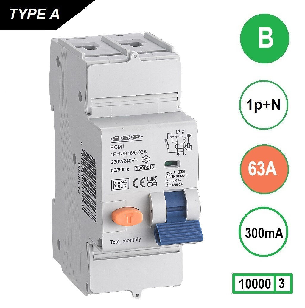 Schotman Elektro B.V. - SEP RCM1 1p+n B 63A 300mA 10kA aardlekautomaat