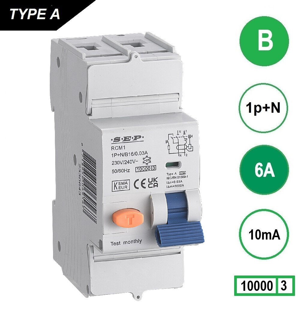 Schotman Elektro B.V. - SEP RCM1 1p+n B 6A 10mA 10kA aardlekautomaat