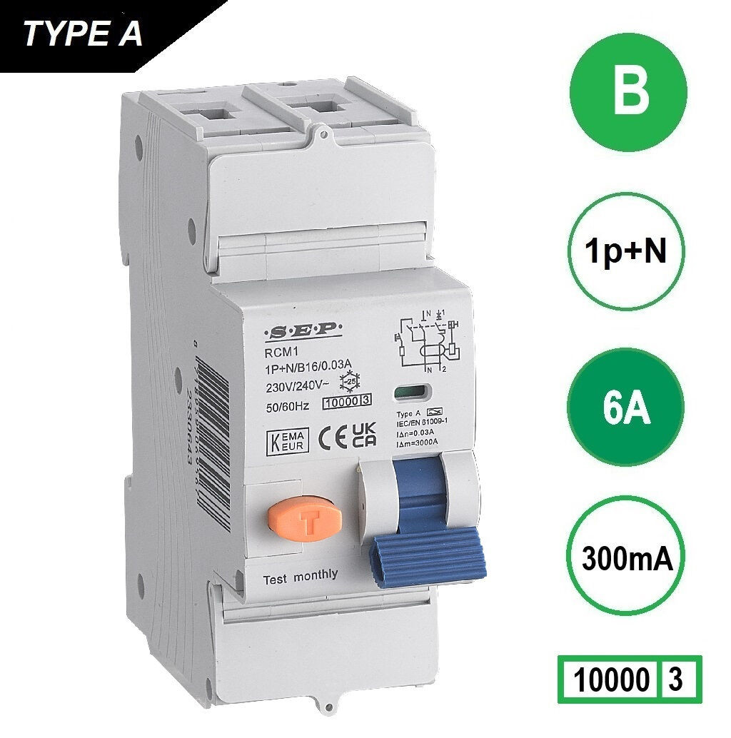Schotman Elektro B.V. - SEP RCM1 1p+n B 6A 300mA 10kA aardlekautomaat
