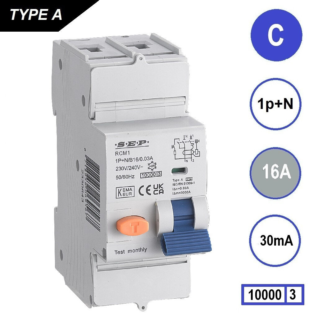 Schotman Elektro B.V. - SEP RCM1 1p+n C 16A 30mA 10kA aardlekautomaat