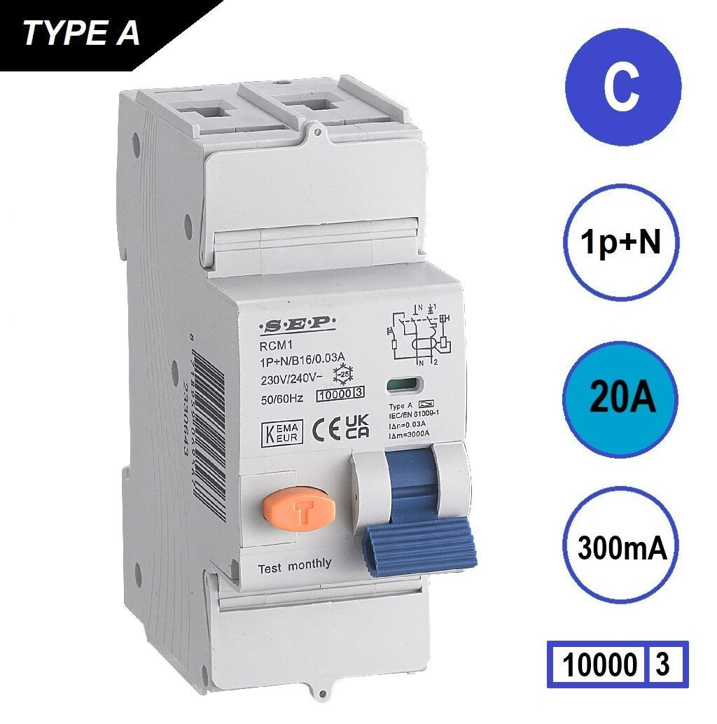 Schotman Elektro B.V. - SEP RCM1 1p+n C 20A 300mA 10kA aardlekautomaat